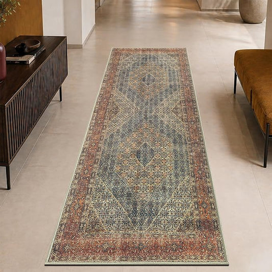 Keen Home Design 30"x120" Rug - Machine Washable Runner Rug with Non-Slip Backing, Ideal for Hallway, Entryway, Kitchen, Laundry Room - Vintage, Easy Clean, Durable, Low Pile - (2'6" x 10')