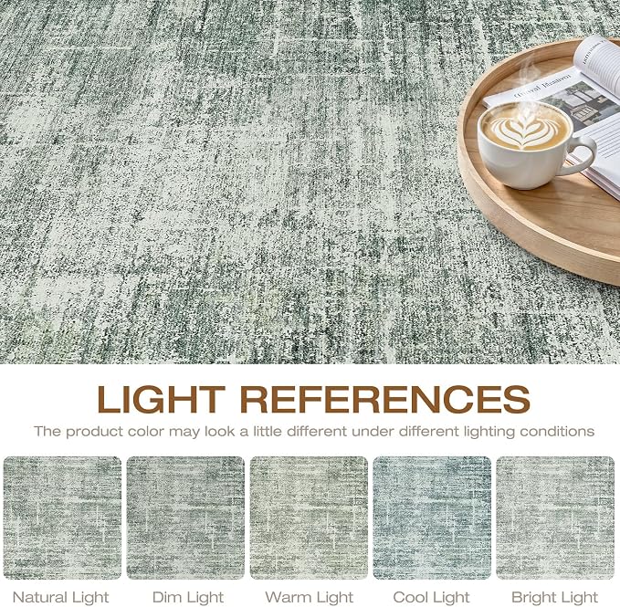7x9 Area Rug Living Room: Washable Large Neutral Rugs Abstract Soft Modern Stain Resistant Indoor Floor Non-Slip Carpet for Bedroom Nursery Kids Office Playroom Dining Room Under Table- Dark Green
