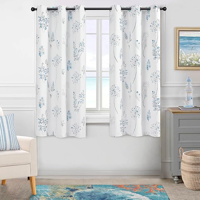 Decorative Curtains 63 Inch Length for Bedroom 2 Panels Room Darkening 80% Blackout Calming Soothing Hydrangea Cornflower Unique Curtains & Drapes for Living Room 63 Inch Length,Dusty Blue and Gray