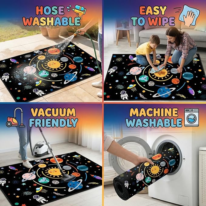 Space Rug for Bedroom,4'×5' Solar System Outer Space Rug for Boys Room,Space Theme Floor Carpet for Kids Classroom Decor