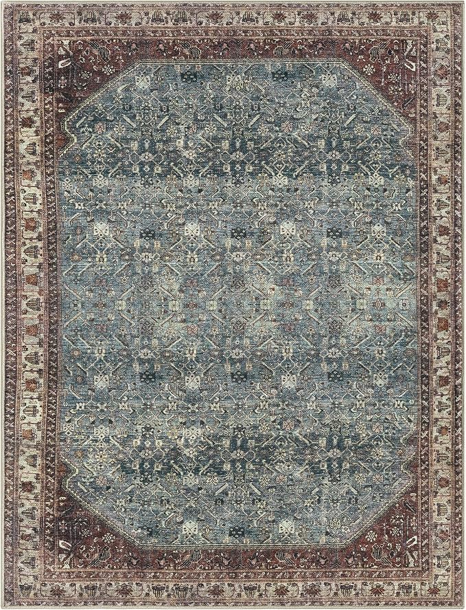Keen Home Design 48"x72" Rug - Machine Washable Area Rug with Non-Slip Backing, Ideal for Living Room, Dining Room, Bedroom - Vintage, Easy Clean, Durable, Low Pile Rug - (4' x 6')