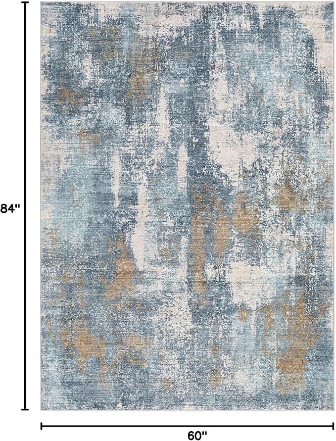 DMOYEST Area Rug Living Room Rugs - 5x7 Washable Soft Indoor Neutral Modern Abstract Low Pile Rug Carpet for Bedroom Dining Room Farmhouse Home Office - Blue Brown