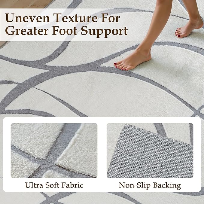 HUGEAR Shag Area Rug 8x10 Grey & Ivory Washable Living Room Bedroom Rug Non Slip Non-Shedding Soft Plush Medium Pile Large Throw Carpet for Home Office Aesthetic Modern Decor