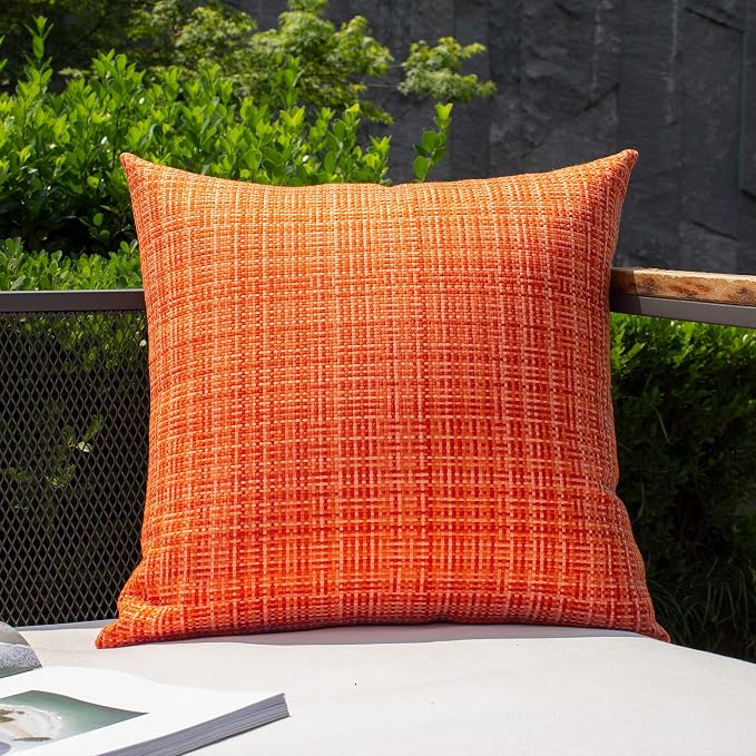 Kevin Textile Pack of 2 Decorative Outdoor Waterproof Throw Pillow Covers Stripe Square Pillowcases Fall Decorative Modern Cushion Cases for Patio Couch Bench 18 x 18 Inch Orange