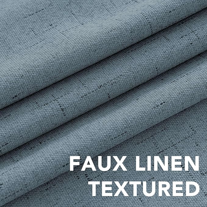 H.VERSAILTEX Linen Look 100% Blackout Curtains 95 Inches Long for Bedroom Full Light Blocking Rod Pocket Linen Textured Thick Window Curtain Drapes with White Backing, Stone Blue, 2 Panels