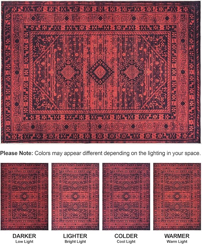 Bloom Rugs Washable Non-Slip 8' x 10' Rug - Red Traditional Bordered Area Rug for Living Room, Bedroom, Dining Room, and Kitchen - Exact Size: 8' x 10'