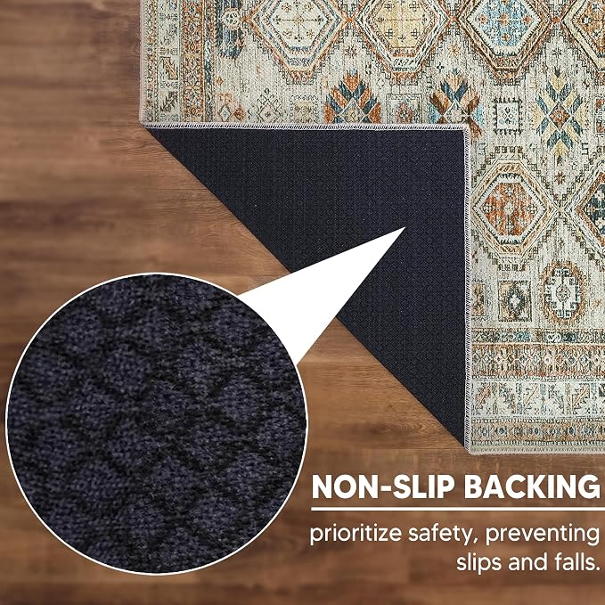 Keen Home Design 10x14 Rug - Machine Washable Area Rug with Non-Slip Backing, Ideal for Living Room, Dining Room, Bedroom - Vintage, Easy Clean, Durable, Low Pile Rug - (9'7" x 14')