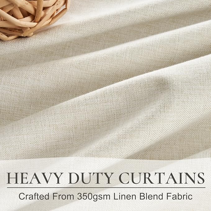 Cute Blackout Curtains 60 Inches Extra Wide Linen 92 Inch Length for Living Room/Sliding Glass Door,Pleated Heavy Duty Thermal Drapes for Winter Thick Large Window(60"Wx92"L 2 Panels Warm Cream)