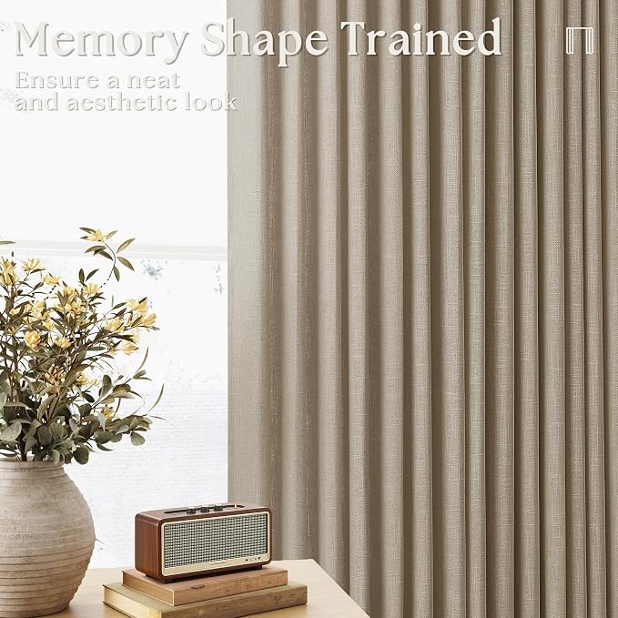 Pinch Pleated Linen Curtains 102 Inches Long 2 Panels Set for Living Room Bedroom Farmhouse Burlap Back Tab Pinch Pleat Drapes Ceiling Floor Window Curtains 102 Inch Length Gray Beige Tan Neutral