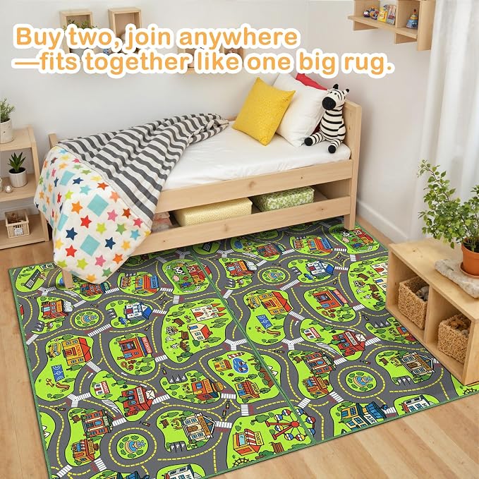 Upgrade Ultra Non Slip Kids Car Rug, Kids Road Playmat Rug for Toy Cars, Educational Town City Map Washable Carpet for Boy Playroom Bedroom, Safer Car Track Play Mat for Children Baby Toddler, 40"x24"