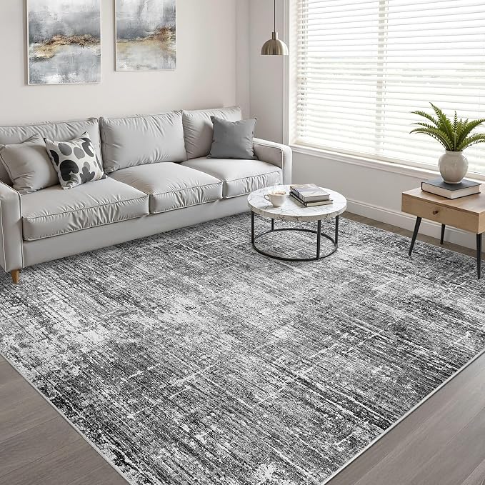 7x9 Area Rug Living Room: Washable Large Neutral Black Rug Abstract Soft Modern Stain Resistant Indoor Floor Non-Slip Carpet for Bedroom Nursery Kids Office Playroom Dining Room Under Table Home
