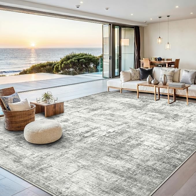 10x14 Area Rugs Washable Living Room Rug-No Slip Soft Carpets Modern Abstract Indoor Floor Stain Resistant Large Carpet for Bedroom Dining Room Farmhouse Nursery Home Office Grey