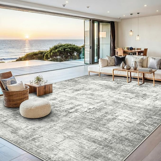 10x14 Area Rugs Washable Living Room Rug-No Slip Soft Carpets Modern Abstract Indoor Floor Stain Resistant Large Carpet for Bedroom Dining Room Farmhouse Nursery Home Office Grey