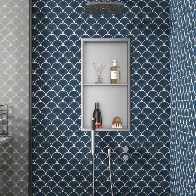 Stainless Steel Shower Niche 24" X 12" Brushed No Tile Needed Wall Niche Double Shelves Recessed Shower Shelf for Bathroom Storage Over Mount Installation