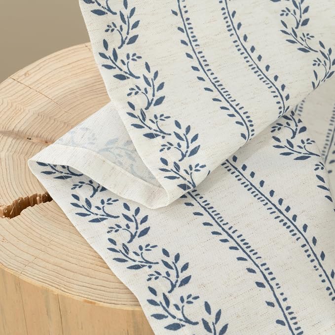 BGment Short Navy Blue Vintage Floral French Country Curtains 54 Inch Length Boho Print Light Filtering Window Curtains & Drapes for Farmhouse Rustic, Each 52 Inch Wide, 2 Panels Set