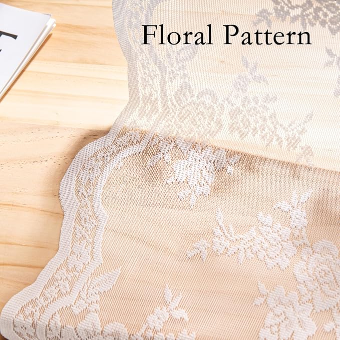 MEETSKY White Lace Curtains 36 Inch Length 2 Panels, Victorian Floral Pattern White Sheer Curtains for Kitchen and Bathroom Mini Curtains Over Sink for Small Windows Camper Cafe 26" W Each Panel