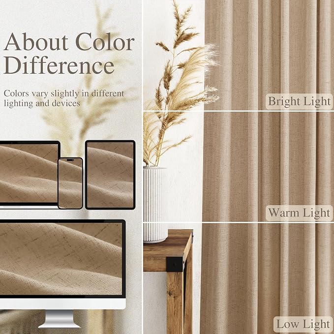 Nanspring Sand Beige Curtains 72 Inch Length for Living Room Burlap Linen Textured Light Filtering Semi Sheer Curtains Back Tab Privacy Luxury Simple Modern Curtain for Bedroom 52x72, 2 Panels