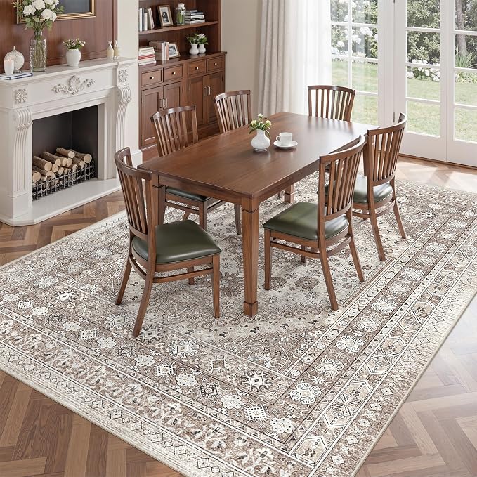 befbee 6x9 Area Rugs for Living Room - Stain Resistant Machine Washable Rugs for Bedroom,Non-Slip Backing Large Area Rug (Brown/Beige, 6'x9')