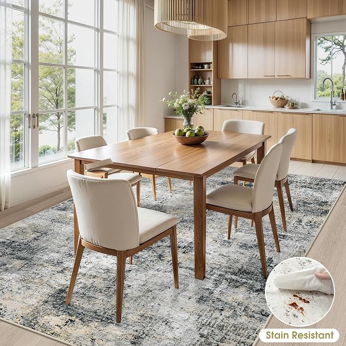 9x12 Area Rugs Living Room Rugs: Large Washable Rug with Anti-Slip Backing Non-Shedding Stain-Resistant Soft Abstract Carpet for Bedroom Dining Room Nursery Hallway Indoor Home Office Black Grey Brown