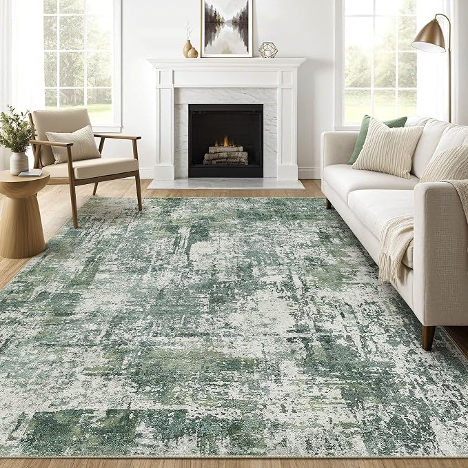 8x10 Area Rugs Living Room: Washable Large Abstract Soft Stain Resistant Indoor Floor Rugs Non-Slip Accent Carpet for Bedroom Nursery Playroom Office Dining Room Home House- Dark Green