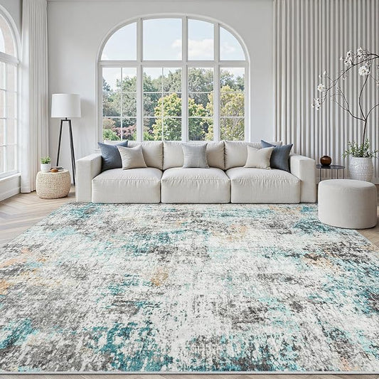 Area Rugs 9x12 Living Room: Large Soft Washable Rug Modern Abstract Anti-Skid Non-Shedding Carpet Indoor Floor Thin Carpets for Bedroom Dining Room Farmhouse Nursery Home Office Multi