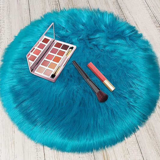 2ft Small Round Blue Rug,Thick Furry Fluffy Carpet for Teen,Sheepskin Fur Shaggy Circular Rug for Indoor Bedroom Room Living Room Nursery Decor Chair