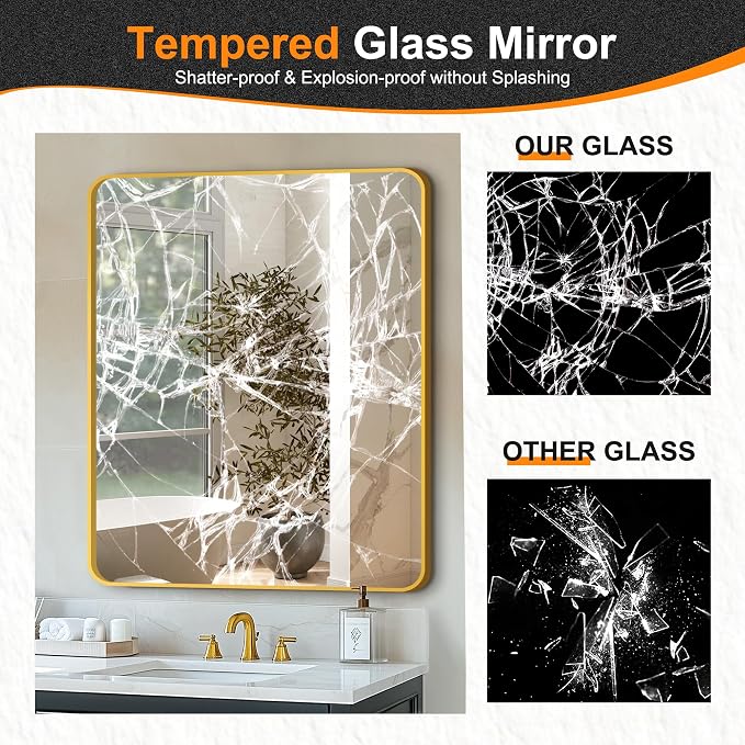 Delma Bathroom Vanity Mirror, Black Framed Bathroom Mirror for Over Sink, High-Definition Bathroom Mirror, Versatile Bathroom Vanity Mirror, Hangs Horizontally or Vertically(36x30, Gold)