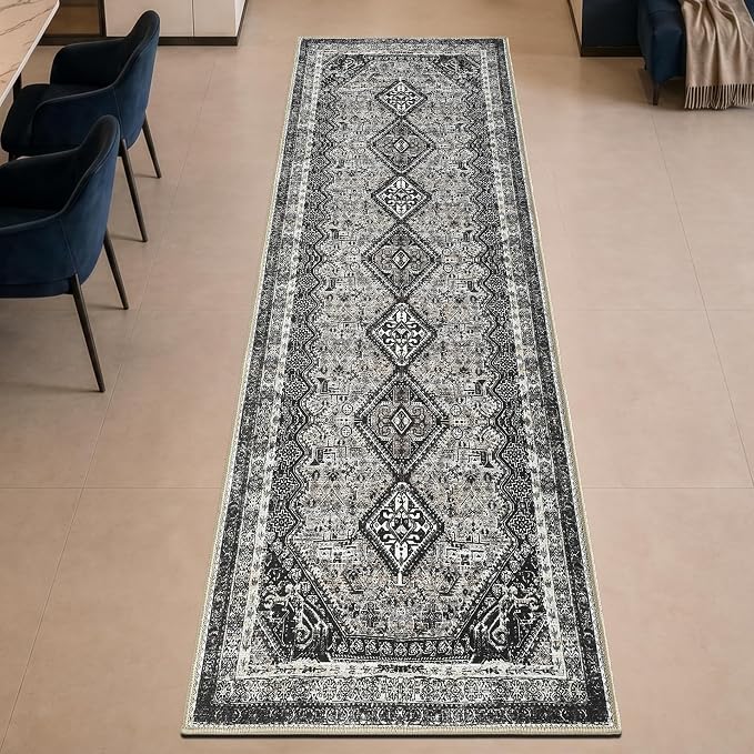 Keen Home Design 30"x144" Rug - Machine Washable Runner Rug with Non-Slip Backing, Ideal for Hallway, Entryway, Kitchen, Laundry Room - Vintage, Easy Clean, Durable, Low Pile - (2'6" x 12')