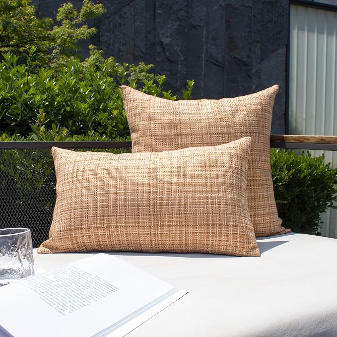 Kevin Textile Pack of 2 Outdoor Waterproof Pillow Covers Throw Pillow Covers Decorative Pillowcases Pillow Cases for Sofa Couch Patio Garden 24x24 Inch Beige
