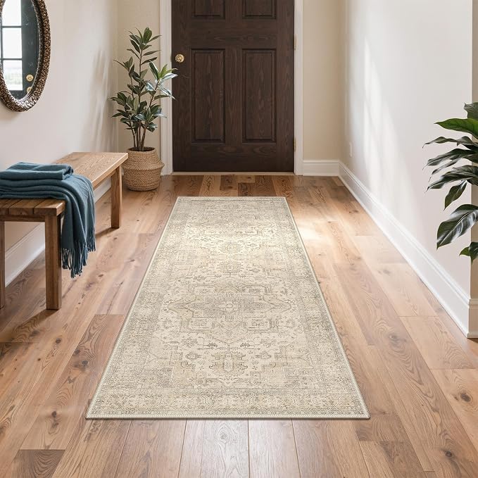 GENIMO Runner Rug 2x5 Non Slip Machine Washable Hallway Runner Rug, Low Pile Lightweight Rugs for Entryway, Hallway, Kitchen and Corridor, Vintage Boho Brown