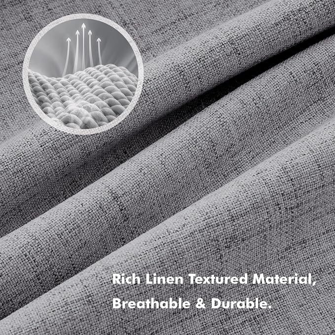 MIULEE 100% Blackout Linen Curtains for Bedroom, Glacier Gray Solid Luxury Decor Thermal Insulation Room Darkening Drapes for Living Room Back Tab Rod Pocket 42 x 63 Inches, 2 Panels