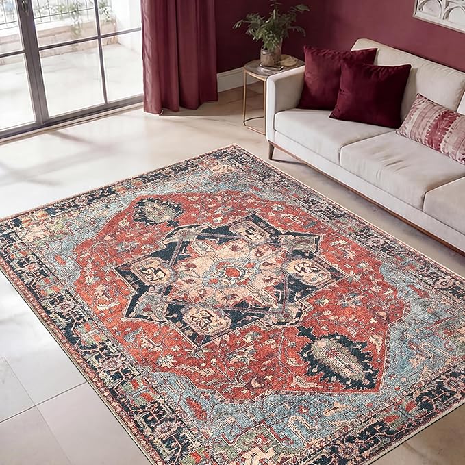 Keen Home Design 48"x72" Rug - Machine Washable Area Rug with Non-Slip Backing, Ideal for Living Room, Dining Room, Bedroom - Vintage, Easy Clean, Durable, Low Pile Rug - (4' x 6')