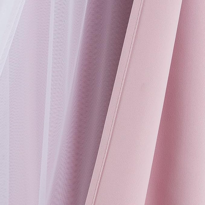 Bujasso Pink Blackout Curtains with Sheer Overlay Mix and Match Double Layer 80% Room Darkening Window Treatment Set for Girls Bedroom Living Room Pink Drapes with Tiebacks Grommet Top 54" Wx95 Lx2