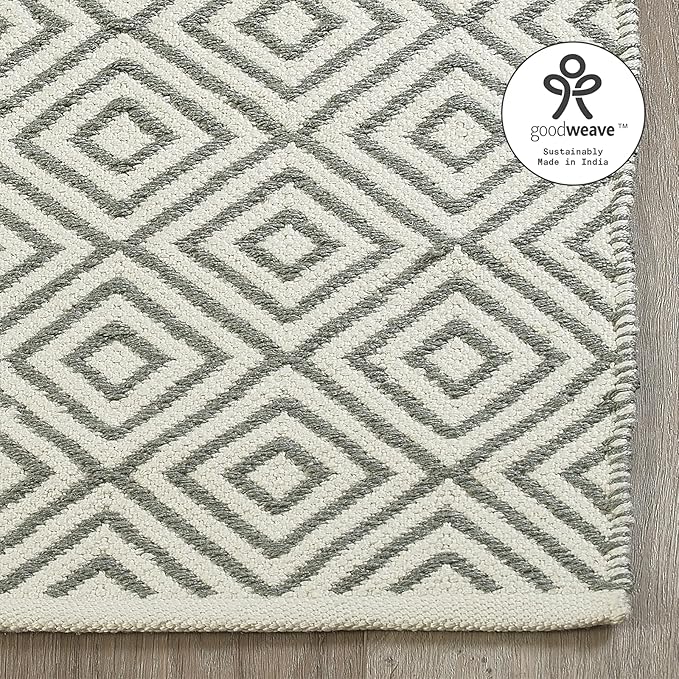 Fab Habitat Machine Washable Area Rug - Hand Woven, Stain Resistant, Pet Friendly - Premium Recycled Polyester Yarn - Diamonds - Bedroom, Living Room - Veria - Gray & White - 4 x 6 ft