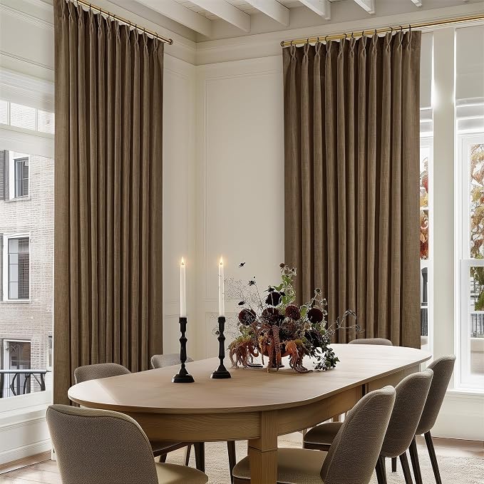 Extra Wide 120 Inch Long Curtains 70 Inch Wide Pinch Pleat Linen Curtains for Living Room Bedroom Light Filtering Privacy Pleated Drapes Hooks Rings Back Tab for Sliding Door Dutch Cocoa 1 Panel
