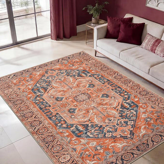 Keen Home Design 48"x72" Rug - Machine Washable Area Rug with Non-Slip Backing, Ideal for Living Room, Dining Room, Bedroom - Vintage, Easy Clean, Durable, Low Pile Rug - (4' x 6')