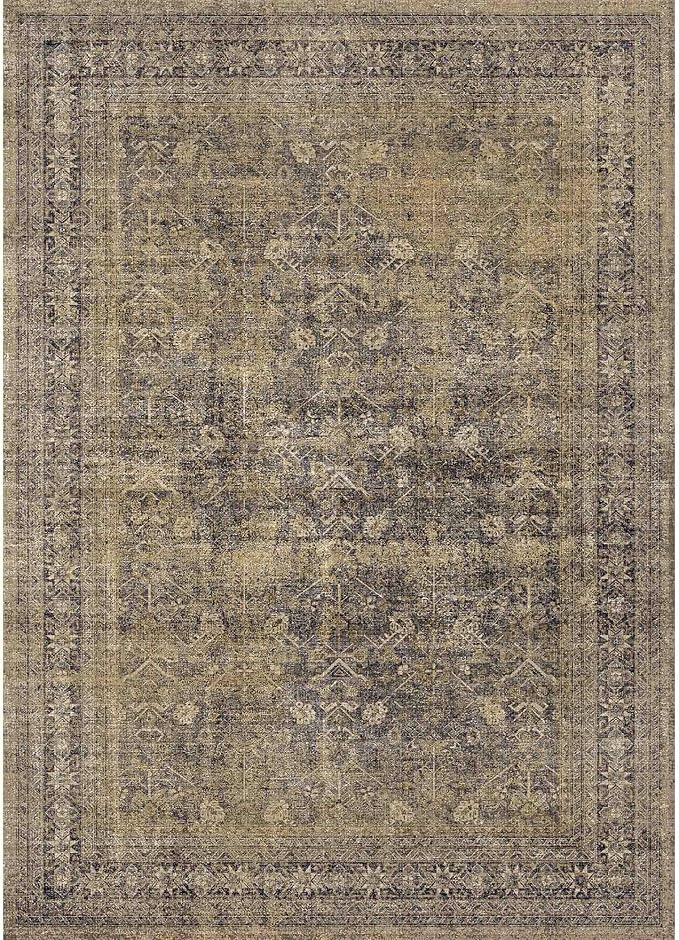 PureCozy 6x9 Brown Black Area Rug for Living Room Washable Vintage Distressed Carpet Large Bedroom Low Pile Non Slip Indoor Soft Retro Throw Accent Rug Office Kitchen Bathroom Dining Room