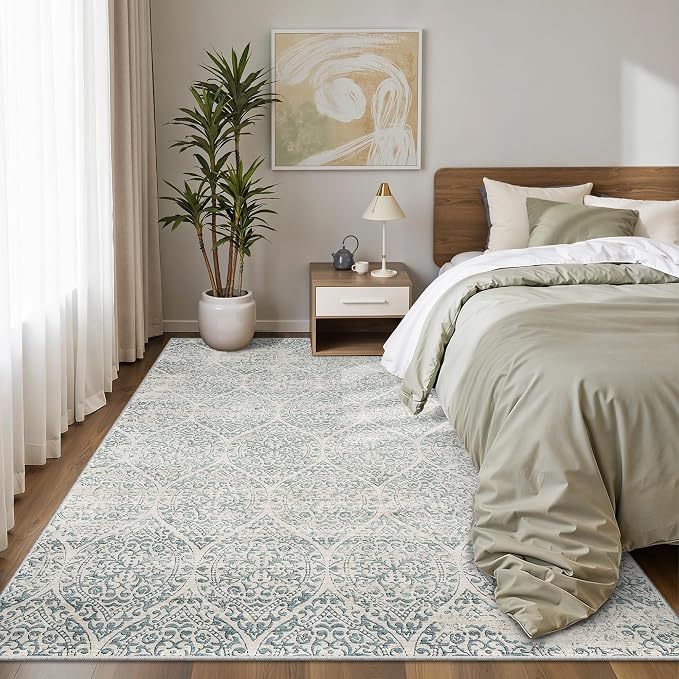 Soalmost 5x7 Area Rugs for Living Room, Moroccan Trellis Washable Soft Rug | Non-Slip Low Pile Rug Soft Throw Carpet for Dining Room Bedroom Home Office Nursery (Teal Blue, 5'x7')