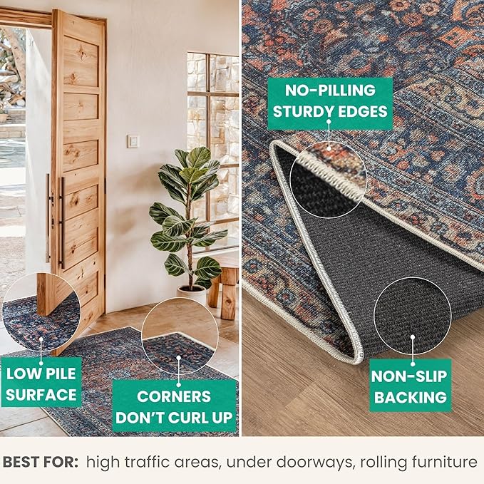 Bloom Rugs Washable Non-Slip 6' x 9' Rug - Multicolor Traditional Medallion Area Rug for Living Room, Bedroom, Dining Room, and Kitchen - Exact Size: 6' x 9'