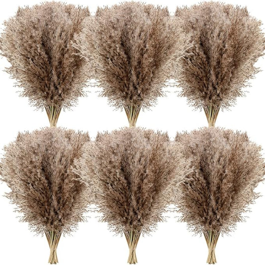 Janinka Dried Pampas Grass Decor 17 Inch Bulk Natural Small Pompous Wild Fluffy Pampas Floral Boho Decor Flowers for Wedding Party Farmhouse Home Bathroom Office Kitchen(100 Pcs,Brown)