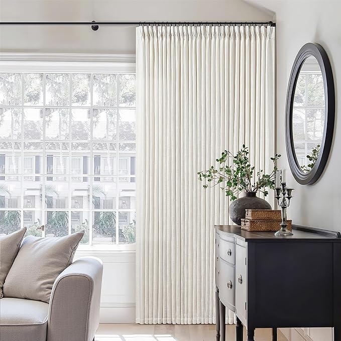 Pinch Pleated Linen Curtains 108 Inches Long for Living Room 2 Panels Set Cream Ivory Flax Double Pleated Drapes Back Tab Neutral Boho Ceiling Floor 108 Inch Window Curtains Bedroom Natural Birch
