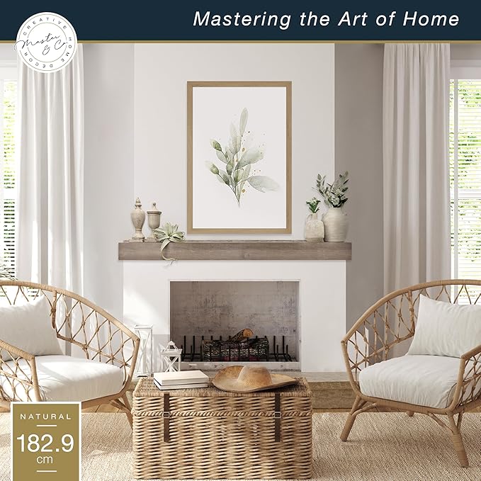 MCS 72-Inch Mantel, Master & Co Antique Natural Finsh Solid Wood Floating Fireplace Mantel, Long Floating Shelf for Livingroom with Wood Cleat Hanging System, Photo and Home Decor Display Shelf