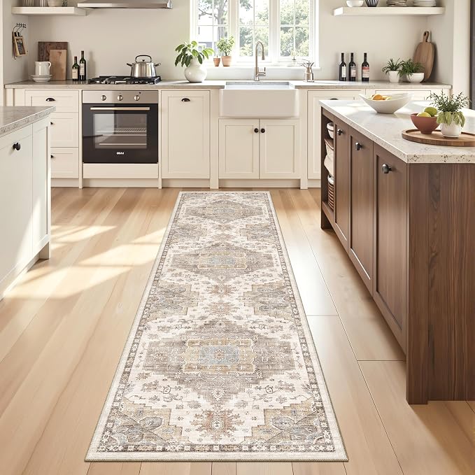 Runner Rug 2x6 Washable Vintage Area Rugs for Hallway Non Slip Laundry Rug Runner Boho Floor Carpet Runners for Entryway Laundry Room Kitchen Bathroom (2'x6',Brown)