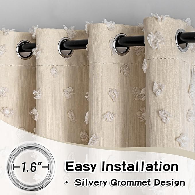 MYSKY HOME Beige Curtains for Bedroom 95 Inches Long Living Room Curtain with Beige Pom Pom Sheer for Dining Room Grommet Double Layer Nursery Curtain Toddler Room Darkening Window Drapes 52 Wide