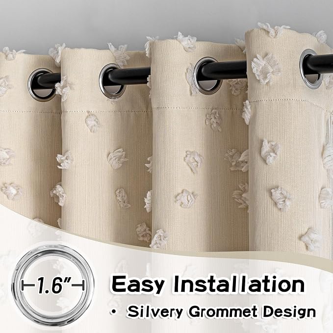 MYSKY HOME Beige Curtains for Bedroom 72 Inches Long Nursery Curtains Pom Pom Beige Sheer Curtains for Girls Room Double Layer for Toddler Bedroom Grommet Room Darkening Window Panels 52 x 72 Inch