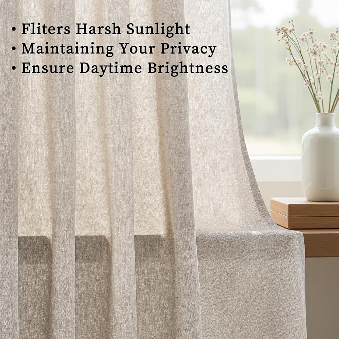 Pinch Pleated Curtains 90 Inches Long 2 Panels Set,Linen Textured Polyester Blend Fabric Aesthetic Advanced Curtain Drapes for Bedroom,7-1/2 ft Length Hooks Rings for Sliding Glass Doors