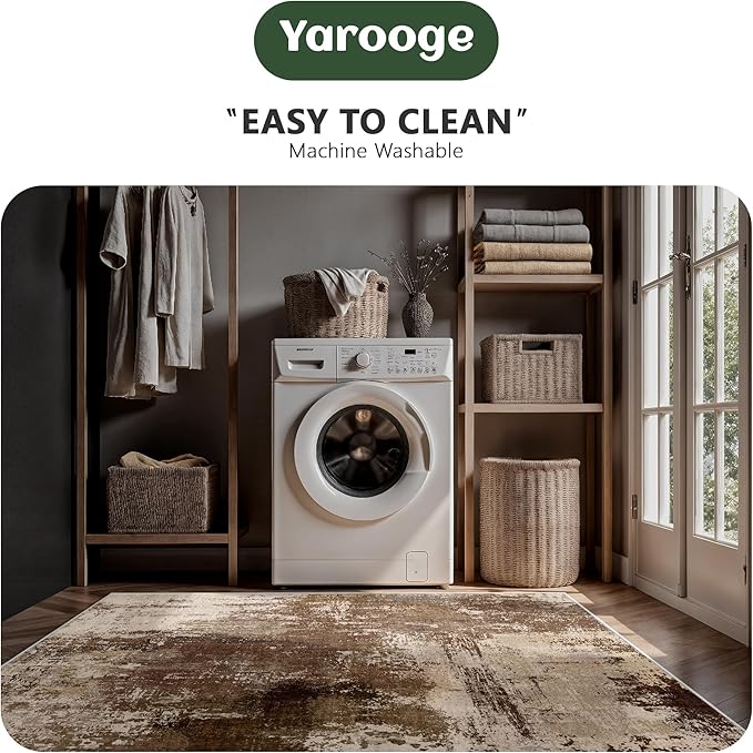 6x9 Area Rugs - Modern Abstract Washable Rug, Ultra Soft Non Slip Low Pile Large Rugs for Living Room, Floor Carpet for Bedroom Dining Room Office Laundry Nursery Home(A-Brown)