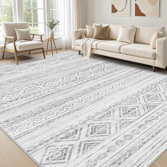 cotiled 5x8 Area Rugs Living Room Rug: Washable Boho Rugs with Non Slip Backing Large Soft Indoor Stain Resistant Carpet for Bedroom Farmhouse Dining Room Lightweight Home Decor Light Grey