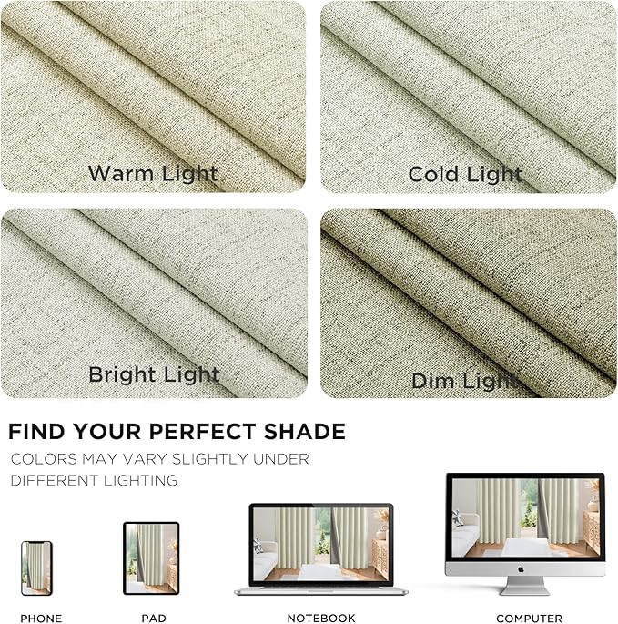 Joydeco Blackout Curtains for Bedroom - 96 Inch Long 100% Light Blocking 2 Panels Light Beige Drapes, Thermal Insulated Room Darkening Curtains, Linen Textured for Living Room, Rod Pocket & Back Tabs