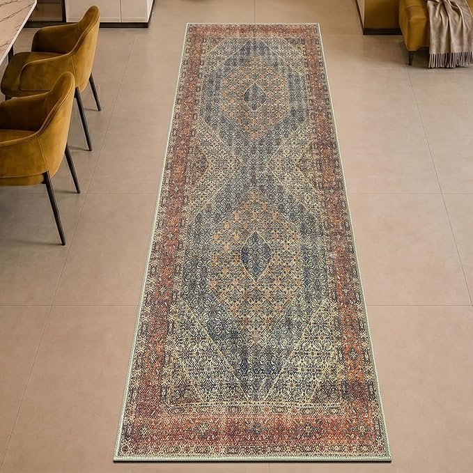 Keen Home Design 30"x144" Rug - Machine Washable Runner Rug with Non-Slip Backing, Ideal for Hallway, Entryway, Kitchen, Laundry Room - Vintage, Easy Clean, Durable, Low Pile - (2'6" x 12')